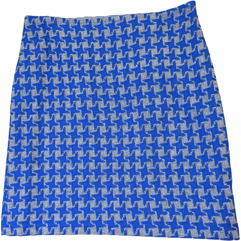 J McLaughlin 100% Wool Blue Gray Houndstooth Mini Skirt Sz 8 Lined Preppy Office